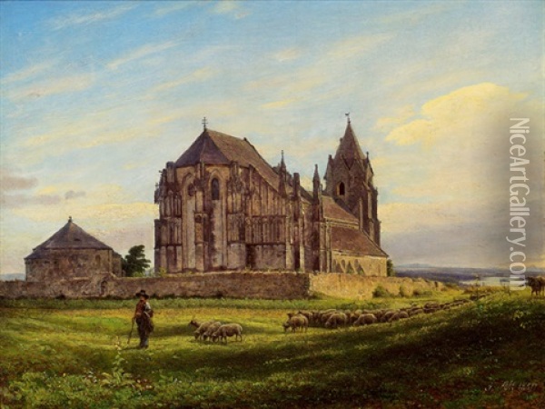 Pfarrkirche Von Bad Deutsch-altenburg Mit Ausblick Auf Die Donau Oil Painting - Jacob Alt