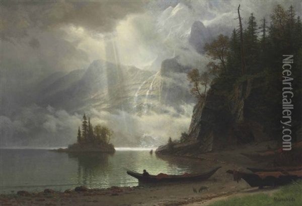 Island In The Lake Oil Painting - Albert Bierstadt