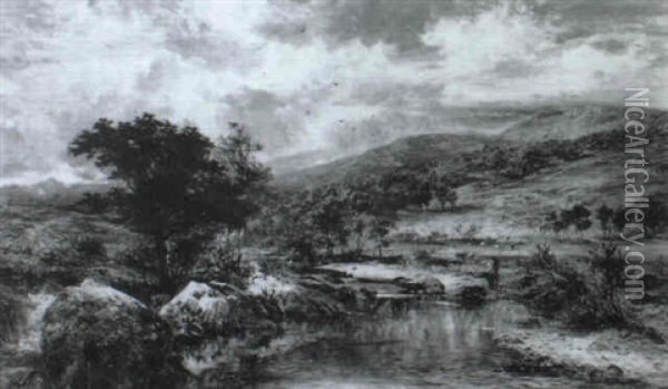 Welsh River Landscape Oil Painting - William E. Harris