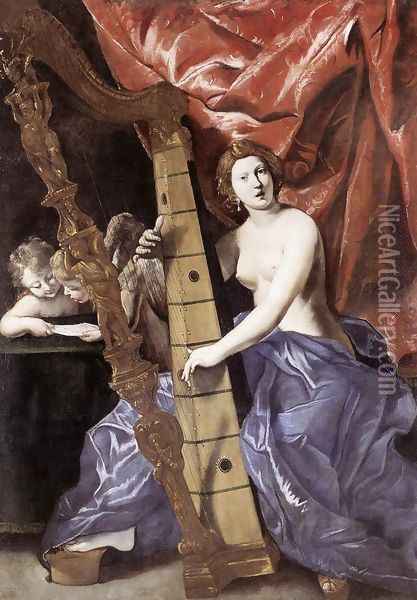 Venus Playing the Harp (Allegory of Music) 1630-34 Oil Painting - Giovanni Lanfranco