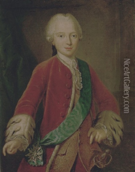 Portrait Of A Frederick Augustus Lll, Later Elector And First King Of Saxony, Wearing The Order Of The White Eagle Of Poland Oil Painting - Pietro Antonio Rotari