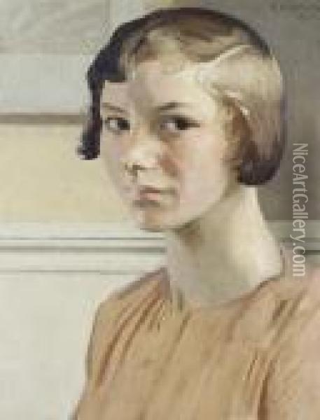 Portrait Of Elizabeth Clausen Oil Painting - George Clausen