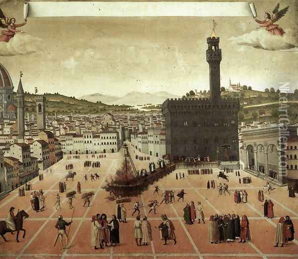 Execution of Savonarola on the Piazza della Signoria 1498 Oil Painting - Italian Unknown Masters