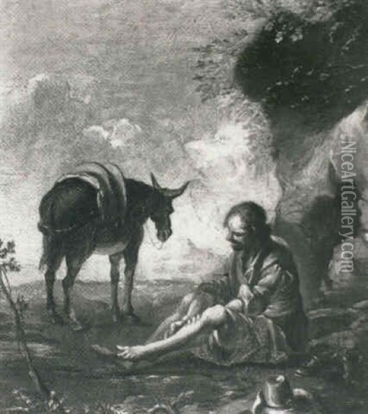 A Traveller And A Donkey At Rest In A Landscape Oil Painting - Alessandro Magnasco