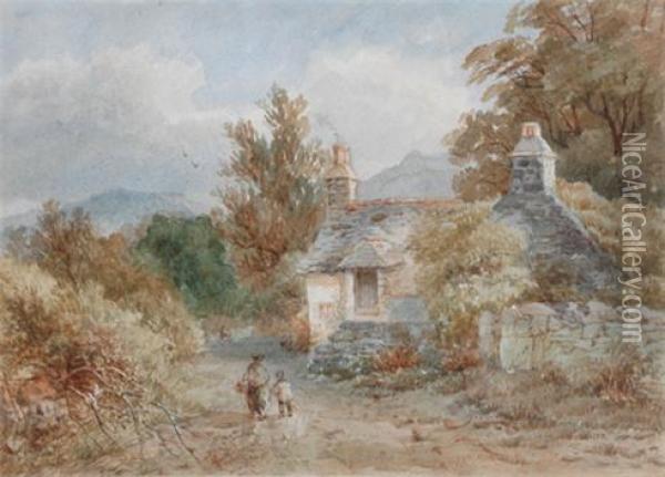 Cottage And Lane At Dolgethlan, North Wales Oil Painting - William Ellis