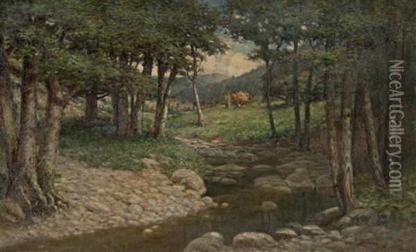 Trees Along A Winding Stream Oil Painting - William Lee Judson
