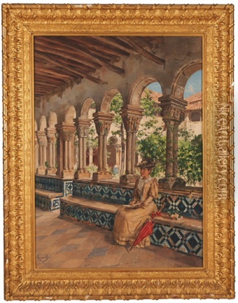 Lady In Cloister Oil Painting - Antonio Ramalho