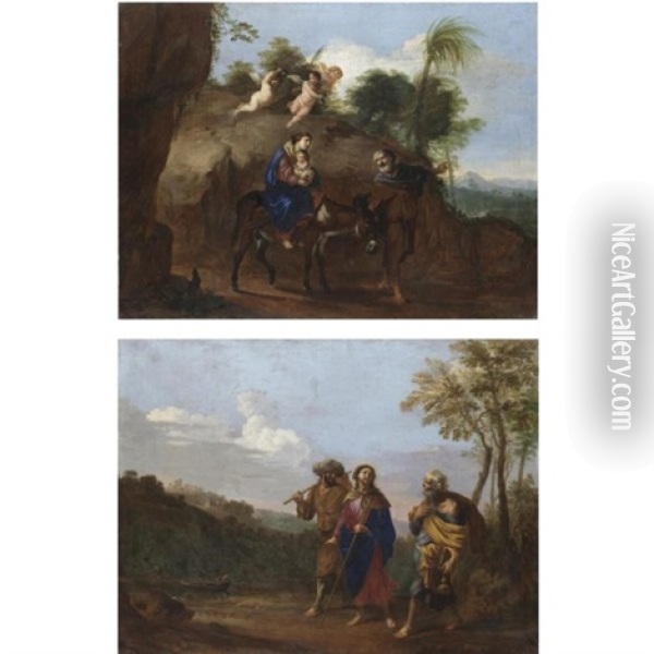 La Fuga In Egitto (+ Cristo Sulla Strada Di Emmaus; Pair) Oil Painting - Jan Miel