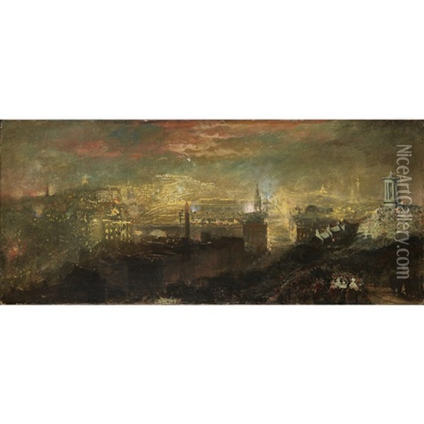 Fireworks Over Edinburgh 10th March 1863 Oil Painting - Samuel Bough