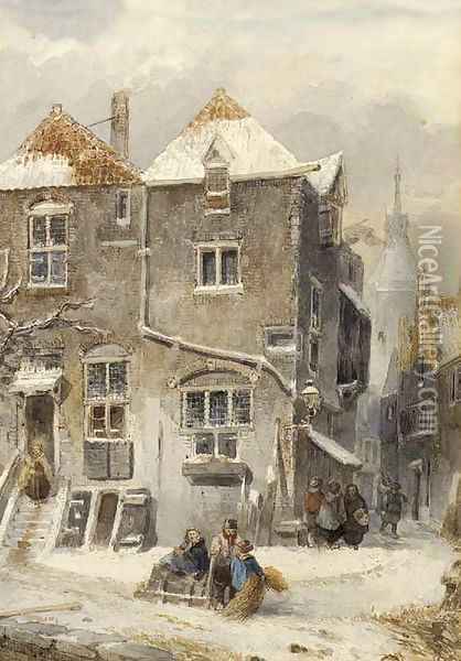 A view of a snow-covered town Oil Painting - Salomon Leonardus Verveer