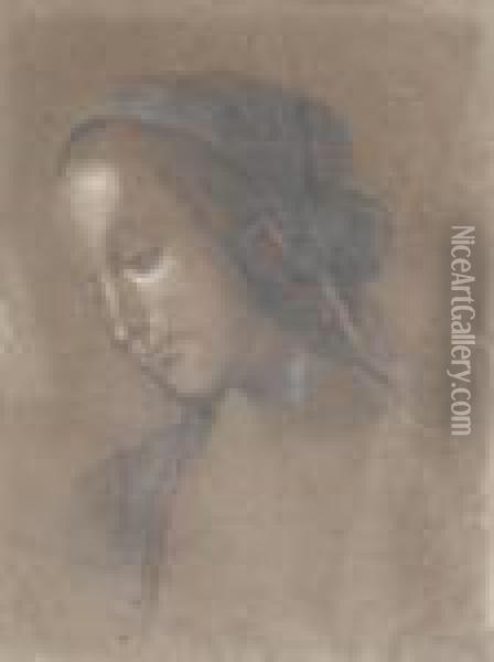 Testa Di Madonna Da Perugino Oil Painting - Silvestro Lega