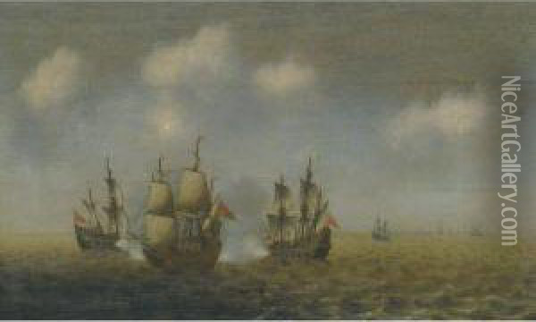 Dutch And Spanish Galleons In Choppy Seas Oil Painting - Pieter Cornelisz. van SLINGELANDT