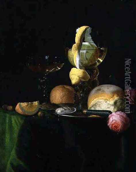 Still-Life with a Peeled Lemon in a Roemer Oil Painting - Simon Luttichuijs