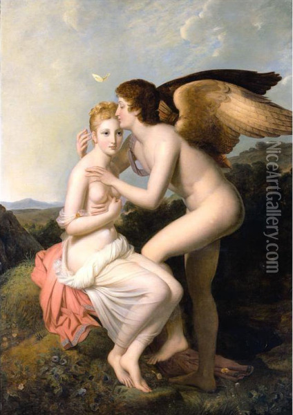 Cupid And Psyche Oil Painting - Jean Francois Gerard Fontallard