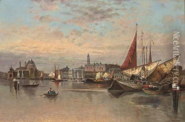 Trading Vessels Before The Entrance To The Grand Canal, Venice Oil Painting - Karl Kaufmann