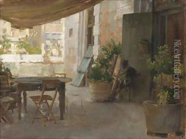 On the terrace of a Venetian villa Oil Painting - Henry Woods