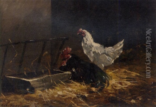 Chickens In A Barn Oil Painting - Charles Emile Jacque