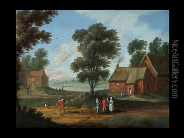 Flusslandschaft Mit Gebauden Und Personenstaffage Oil Painting - Jan Frans van Bredael the Elder
