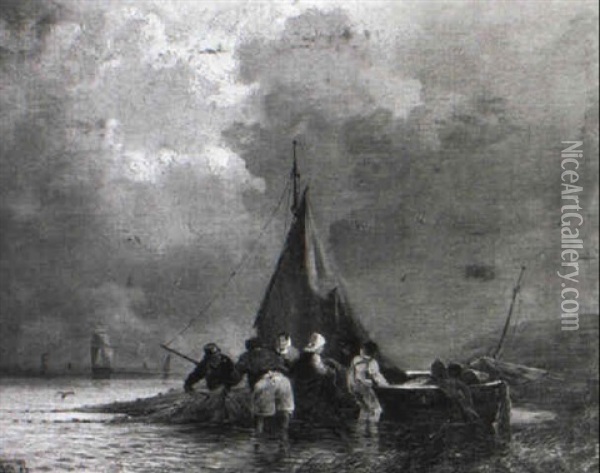 Fischer Mit Ihrem Boot Am Seeufer Oil Painting - Carl Hilgers