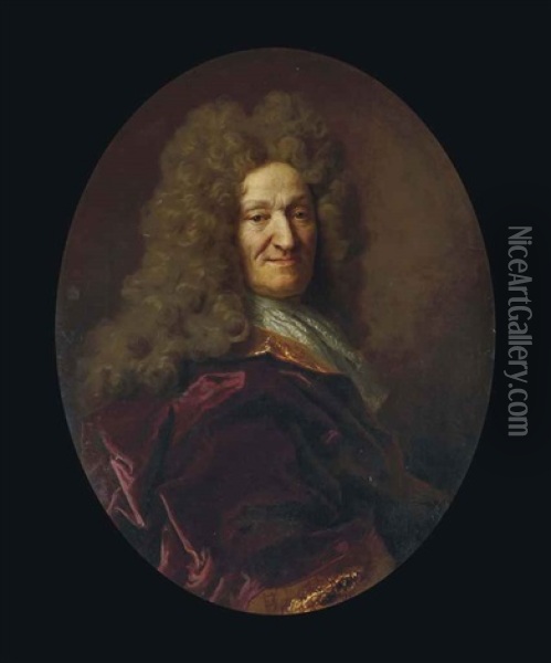 Portrait De Jean De La Fontaine, Age De 73 Ans Oil Painting - Nicolas de Largilliere