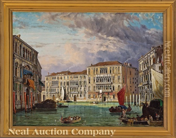 The Volta Del Canale In Venice: Palazzi Giustinian And Foscari Oil Painting - Friedrich Nerly