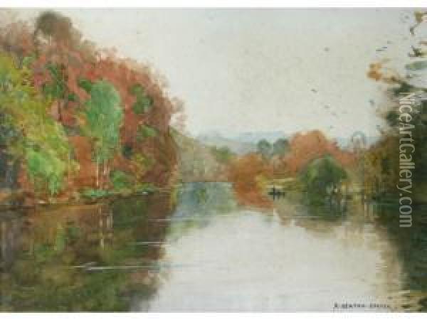 An Autumnal Lake Scene Oil Painting - Alfred Heaton Cooper