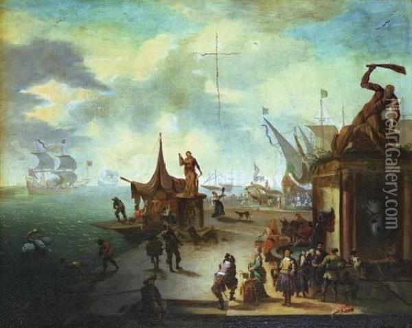 La Fete Dans Le Port Oil Painting - Jan De Joncker