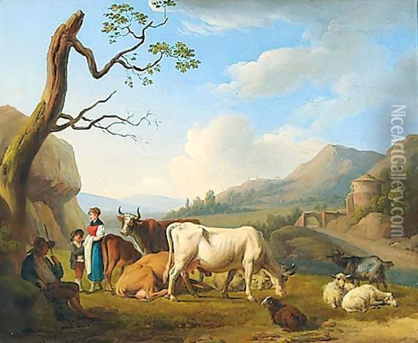 A Peasant Family With Cattle Oil Painting - Louis Leopold Boilly