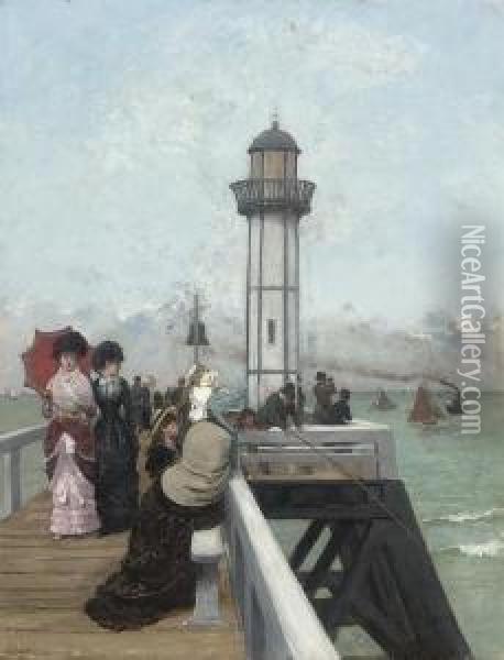 The Lighthouse At Honfleur Oil Painting - Alfred Stevens