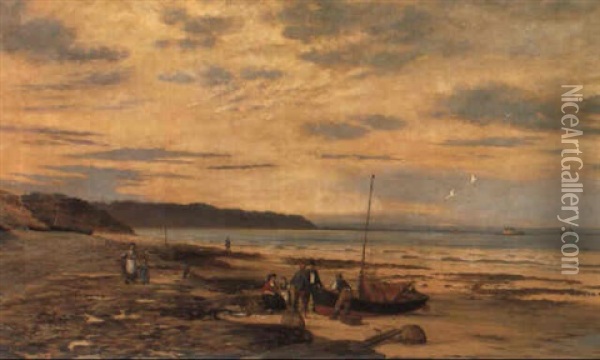 Kystparti Med Fiskere Pa Stranden Oil Painting - John Wilson Carmichael