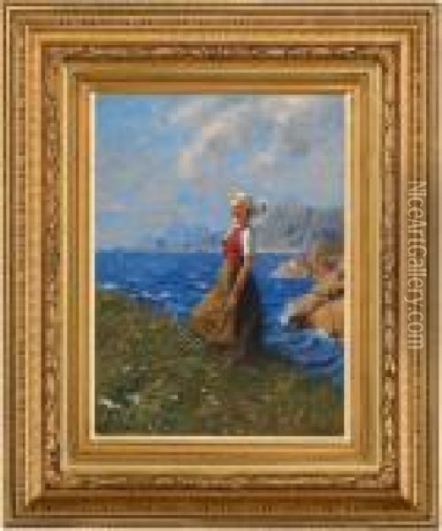 Farm Girl With Scythe Oil Painting - Hans Dahl