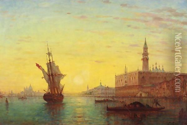 View Of The Doge's Palace, Venice Oil Painting - Charles Clement Calderon