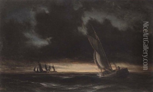 Solnedgang Over Havet Oil Painting - Daniel Hermann Anton Melbye