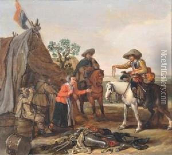 La Remise Du Collier Par Un Militaire. Oil Painting - Jan the Younger Martszen