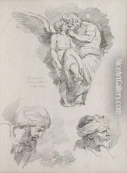 Feuille D'etudes D'apres La Loge De Psyche De Raphael. Oil Painting - Jean-Honore Fragonard