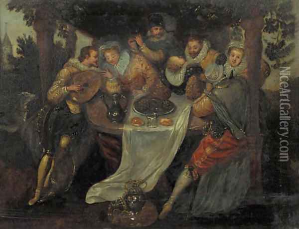 A music party in a garden Oil Painting - David Vinckboons