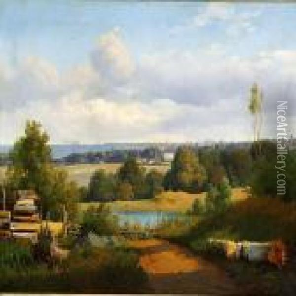 View Of Copenhagen From Ermelunden Oil Painting - Anton Edvard Kieldrup