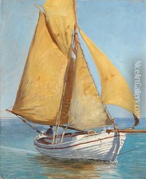 Seascape With A Sailing Boat Oil Painting - Vilhelm Karl Ferdinand Arnesen