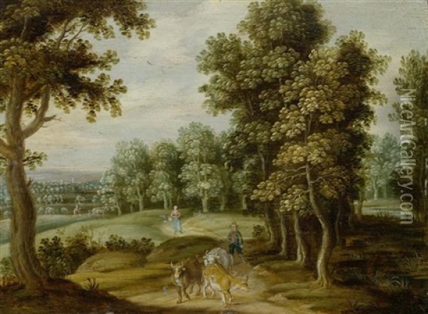 Landschaft Mit Kuhen Und Hirtenknabe Oil Painting - Theobald Michau