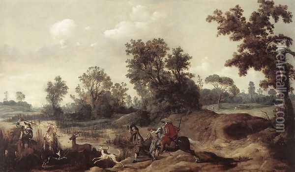 Stag Hunting in the Dunes 1625-29 Oil Painting - Gerrit Claesz Bleker
