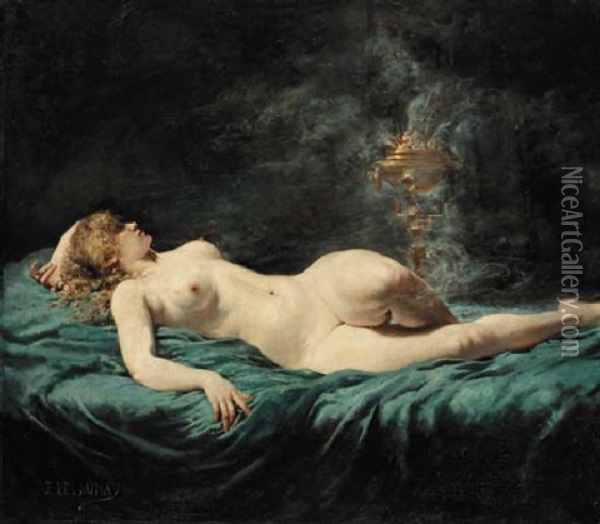 Reclining Nude Oil Painting - Jules Elie Delaunay