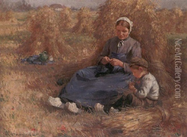 Noonday Rest, Dutch Peasants Near Dordecht Oil Painting - William Kay Blacklock