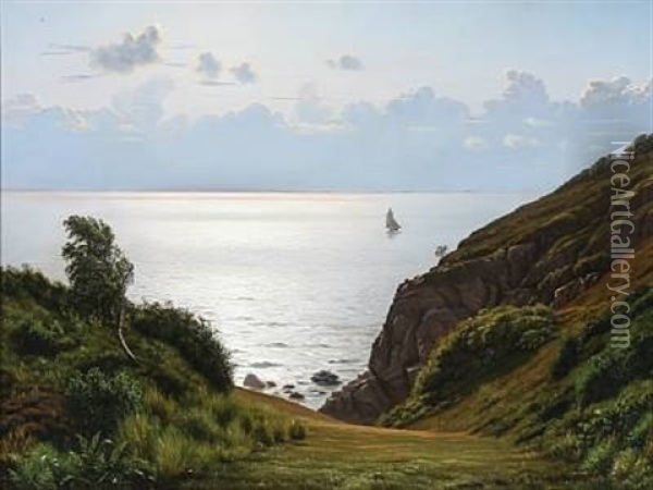 A View Of The Ocean After Sunset At Bornholm Oil Painting - Johannes Herman Brandt