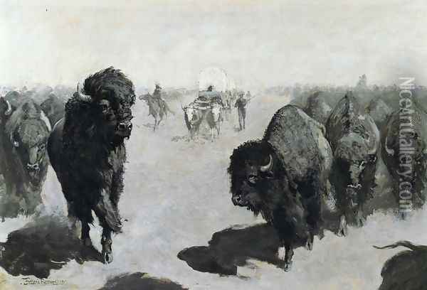 Lane through the Buffalo Herd Oil Painting - Frederic Remington
