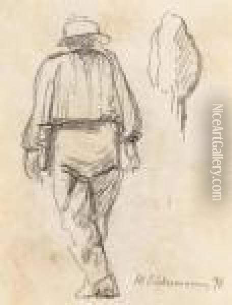 Walking Man, Back View, 1896. Oil Painting - Max Liebermann