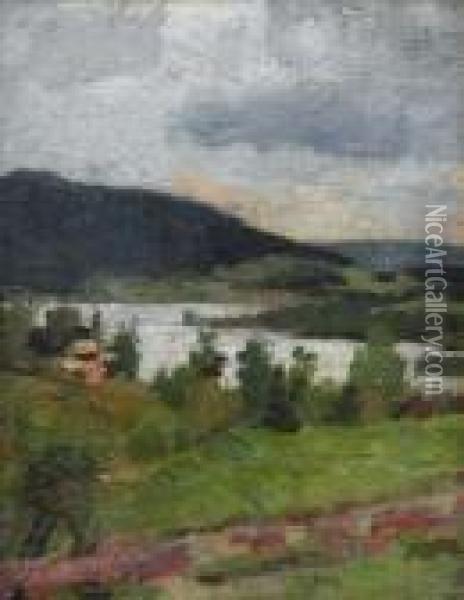 Man In Landscape Oil Painting - Edvard Munch