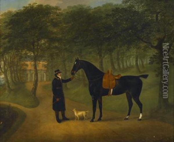 A Saddled Horse With Groom Outside A Country House Oil Painting - John Nost Sartorius