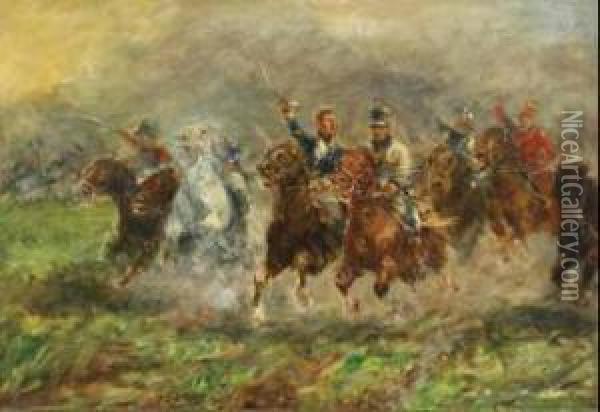 Marshall Ney Leading A Troop Of Hussars In A Charge Oil Painting - Guido Sigriste