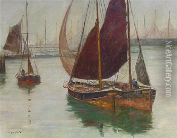 Segelboote Im Hafen Oil Painting - Alexander Essfeld