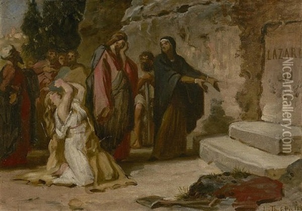 Jesus At The Tomb Of Lazarus Oil Painting - Ludwig Thiersch
